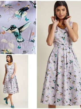 Mocdcloth "Verifiably Sweet" Hummingbirds Birds Butterfly Dress